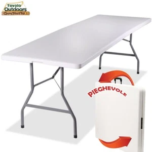 Tavolo Pieghevole in Resina 244x76x72cm Metallo Richiudibile a Valigetta Bianco - Foto 1 di 5