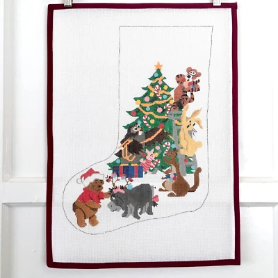 Handpainted Needlepoint Canvas Stocking Winnie The Pooh Tigger Tree 14 Mesh 18" - Image 1 of 2