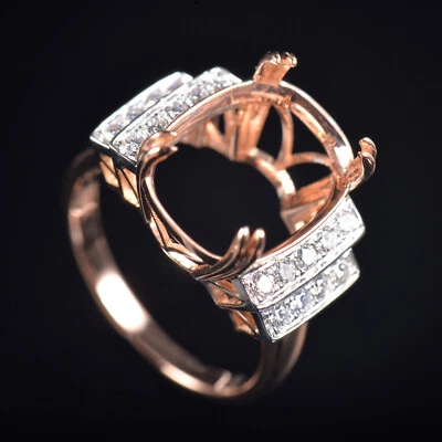 Christmas Custom Oval 14x11MM Ring Semi Mounting Natural Diamond 14K 2 Tone Gold - Image 1 of 4