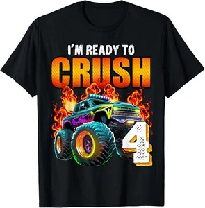 I'm Ready to Crush 4 Monster Truck 4th Birthday Boys Toddler T-Shirt Hoodie - Picture 1 of 15
