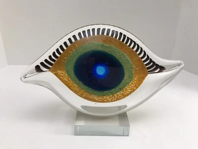 Mid Century Modern Vintage Somerso Murano Italian Art Glass Eye Sculpture  - Image 1 of 4