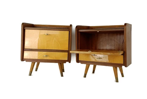Couple Double Vintage Nightstands End tables Mid Century Modern Wood Retro Two T Cover