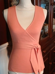 Vintage Ann Taylor Loft Peach V Neck Sleeveless XS Top With Faux Side Ties - Picture 1 of 8