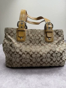 Coach Shoulder Tote Bag Womens Large Brown Signature F13118 Canvas Leather Purse - Picture 1 of 21