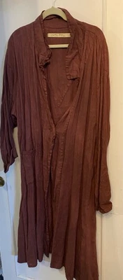 Casaco espanador raro vintage Cynthia Ashby "Bloom Trench" tijolo linho vermelho, tamanho 2 G/XL - Imagem 1 de 4