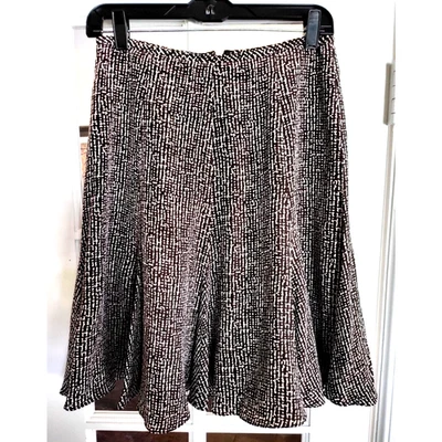 Linda Allerd ELLEN TRACY SKIRT Brown Cream Flare Lined Silk - Size 8 - Image 1 of 4