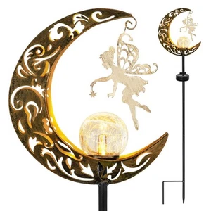 Solar Garden Lights Outdoor Decor Waterproof, Moon Fairy Crackle Glass Globe ... - Picture 1 of 7