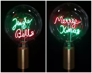 LED Neon Text Light Bulb 4W E27 Upright Jingle Bells Merry Xmas Christmas Gifts - Picture 1 of 5