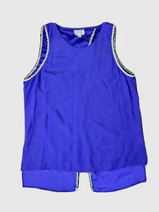 Parker Women's Sz S Tank Top 100% Silk Camisole Royal Blue Stitch Trim Open Back - Picture 1 of 6