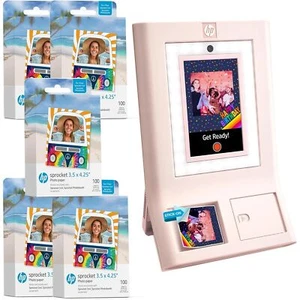 HP Sprocket Photobooth 3x4" Photo Printer, Pink Bundle Photo Paper (500 Sheets) - Picture 1 of 9
