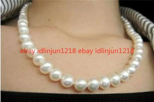 Huge 9-10mm WHITE SALT WATER AKOYA CULTURED PEARL NECKLACE 18inches - Picture 1 of 6