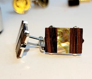 Vintage Swank Pair of Men's Cufflinks Tiger's Eye abalone shell 1" MCM - Picture 1 of 4