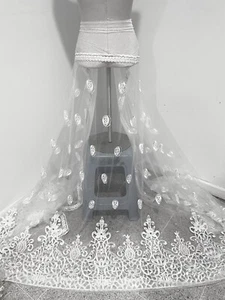 WHITE Corded Border Embroidery Bridal Lace Fabric 50” Width SOLD BY THE YARD - Picture 1 of 5