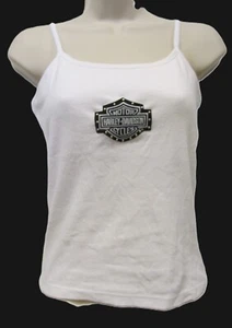 HARLEY DAVIDSON CLASSIC LOGO LADIES BUILT IN BRA HD WHITE TANK TOP SHIRT. NEW - Picture 1 of 4