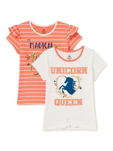 Camisetas gráficas de terciopelo rosa para niñas con corbata frontal - manga, paquete de 2, tallas 10-12 - Imagen 1 de 11