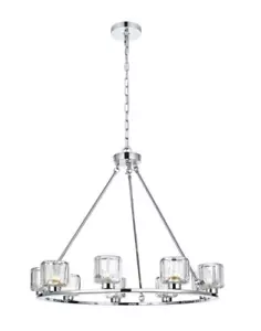 Chandelier Living Dining Room 9 Light Fixture Chrome Lighting Glass Shades 32" - Bild 1 von 8