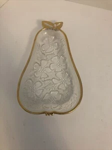 Vintage Hazel Atlas Glass Pear Shaped Candy/ Nut Dish With Gold Rim - Picture 1 of 5
