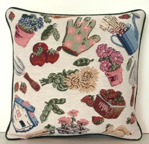 Gardening Items - Fruit & Vegetables w/ Spade, Watering Can, Tapestry Pillow New - Picture 1 of 5