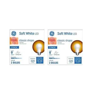 2 Pack GE Soft White LED Classic Shape Ceiling Fan Light Bulbs 40W 320 Lumen A15 - Picture 1 of 1