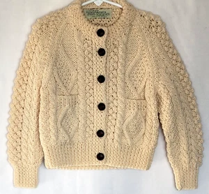 Crana handgestrickt Kleinkinder Strickjacke Größe 5T Wollpullover Zopfmuster Irland elfenbein - Bild 1 von 12