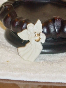 Vintage Lenox China White Guardian Angel Gold Harp Pin Brooch Christmas Signed - Picture 1 of 3