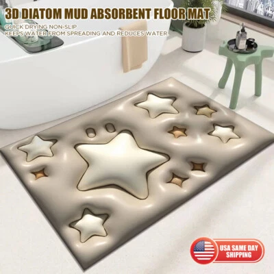 3D Stars Visual Anti Slip Soft Diatom Mud Floor Mat For Kitchen Bathroom Rug - Image 1 of 4