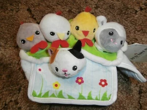 6pc Red Shed Barnyard Chickens Cat Sheep Finger Puppet Playset - Picture 1 of 2