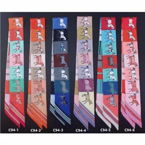 Horse Pattern Print Silk Feeling Riband Scarf Ribbon Hair Band Bandeaus Clothing - Picture 1 of 14
