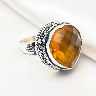 Anillo de plata de ley 925 hecho a mano con piedras preciosas de topacio miel joyería regalo para ella Foto 1 de 4