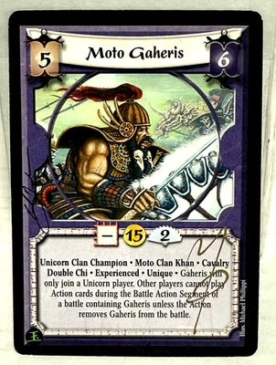 Moto Gaheris Experienced Unicorn Personality L5R CCG Signed Michael Phillip Card - Image 1 of 4