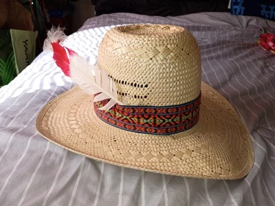 DE COLECCIÓN BAILEY U-ROLLIT Alto SOMBRERO VAQUERO DE PAJA TALLA 7 3/8 Pluma Suroeste Foto 1 de 4
