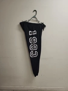 Juniors Size XL Love 1983 Varsity Pants Draw String Black With White Print Cozy - Picture 1 of 9
