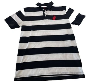 Franky Max Mens Size Shirt Polo Black&White Striped Embroidered Big Pony - Picture 1 of 6