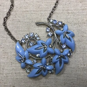 Vintage Inspired Necklace- Up Cycled Vintage Leaf Piece, Light Blue W/ Crystals - Picture 1 of 4