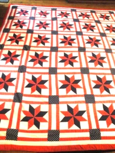 Quilt Vintage Queen/King handgefertigt rot weiß und blau Quilt zusammengesetzt. - Bild 1 von 3