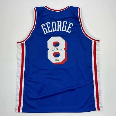 Facsimile Autographed Paul George Philadelphia Blue Basketball Jersey Men's XL - Image 1 of 4