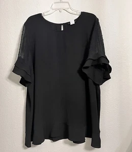 Women Top 3X Black Short Sheer Ruffle Sleeves Semi Sheer Blouse LIGHTLY DAMAGED - Picture 1 of 20