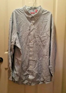 Izod Men's Big & Tall Long Sleeve 3XL Button Down Shirt Checkered Blue and Grey - Picture 1 of 6