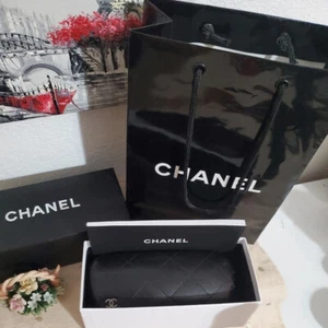 CHANEL AUTHENTIC BLACK EMPTY EYEGLASS SUNGLASSES HARD CASE & CHANEL SHOPPING BAG - Picture 1 of 12