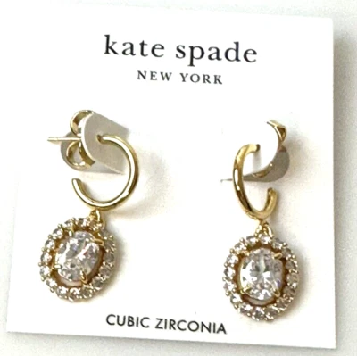 New kate spade new york Oval CZ Halo Charm Drop Earrings in Clear/Gold-Tone - Image 1 of 4