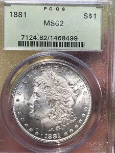 1881 Morgan Silber Dollar PCGS MS 62 im alten grünen Halter - Bild 1 von 4