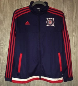ADIDAS MLS Chicago Fire Anthem Soccer Full Zip Blue Track Jacket NEW Womens L - Picture 1 of 4