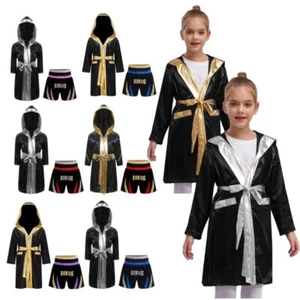 Kids Boys Suit Stage Set Satin Belted Outfit Hooded Uniform Role Play Carnival - Picture 1 of 46