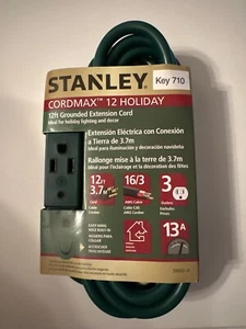 Stanley Cordmax 12 Foot Holiday Green Outdoor Extension Cord NEW - Picture 1 of 2