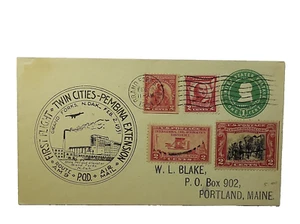 1931 First Flight Twin Cities ND to Portland ME Uprated Postal Stationery Cover - Picture 1 of 2