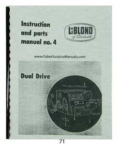 LeBLOND Dual Drive 15" Lathe Instruction, Parts, & Maintenance Manual *71 - Picture 1 of 10