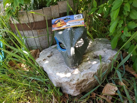 Jurassic Park VELOCIRAPTOR BLUE Dinosaur Dino Mask Raptor Movie World Cover