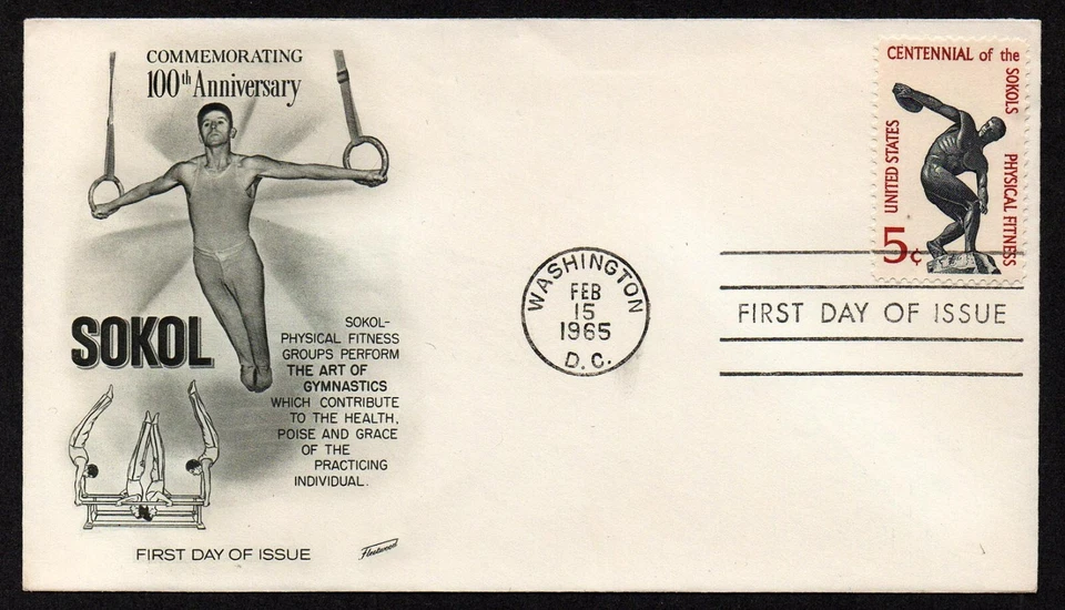 USA, SCOTT # 1262, FLEETWOOD FDC COVER - SOKOL, PHYSICAL FITNESS 1965 GYMNASTICS - Image 1 of 1