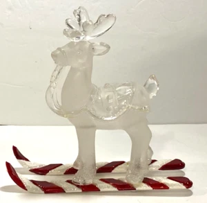 7" FROSTED ACRYLIC REINDEER ON SKIS CHRISTMAS DECORATION / WREATH CRAFT SUPPLY - Picture 1 of 7