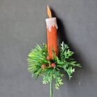 Vintage Christmas Flocked Candle and Greenery Floral Pick Berries Greens